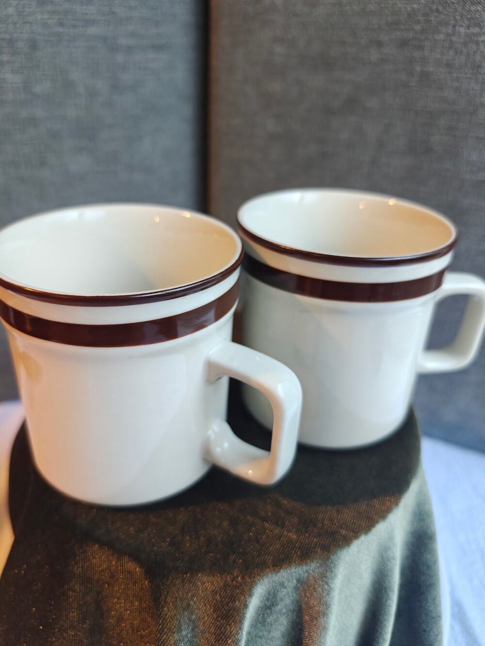 Vintage Sango Orbit Stoneware 221 Brown Striped Coffee Mugs Japan - Set of 2